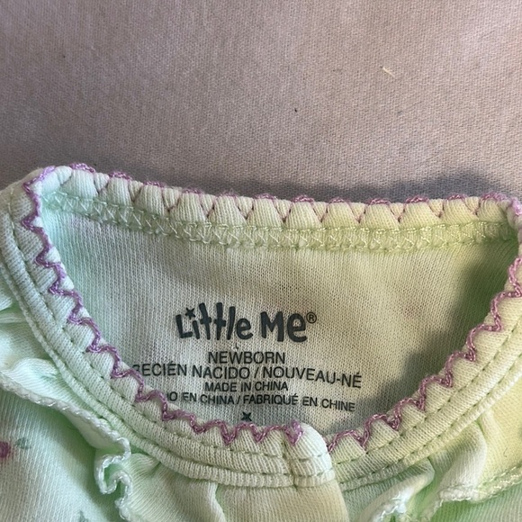 Little Me - Green Footies One Piece with Snap Closures - Picture 3 of 4